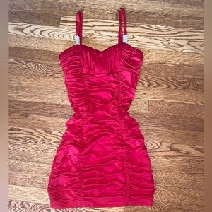 Red rouged mini dress
